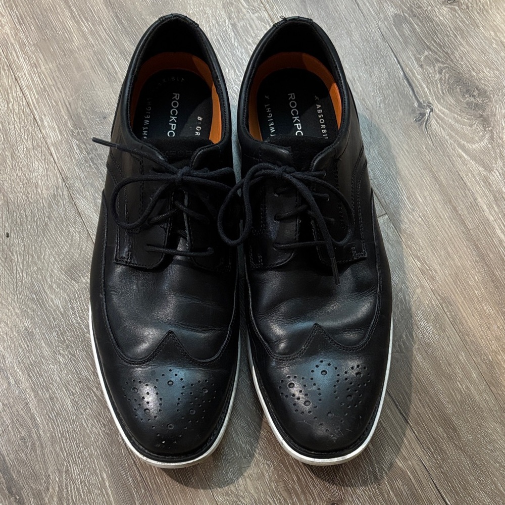 Rockport Men's Black Leather Oxfords with White Sole